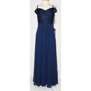 Eva USA #3283 Chiffon & Lace Formal Bridesmaid Gown-Size XL-Navy Blue-NWT